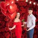 Red Rose Backdrop Vintage Romantic red Floral Photography Background for Wedding Party Anniversary Bridal Shower Birthday Party Valentine's Day Decorations Photo Booth Props (5X7FT)