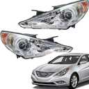 Driver Side and Passenger Side Headlights Assembly Halogen Replacement for Sonata 2011-2014 Housing Chrome Lamp LH RH 2PCS