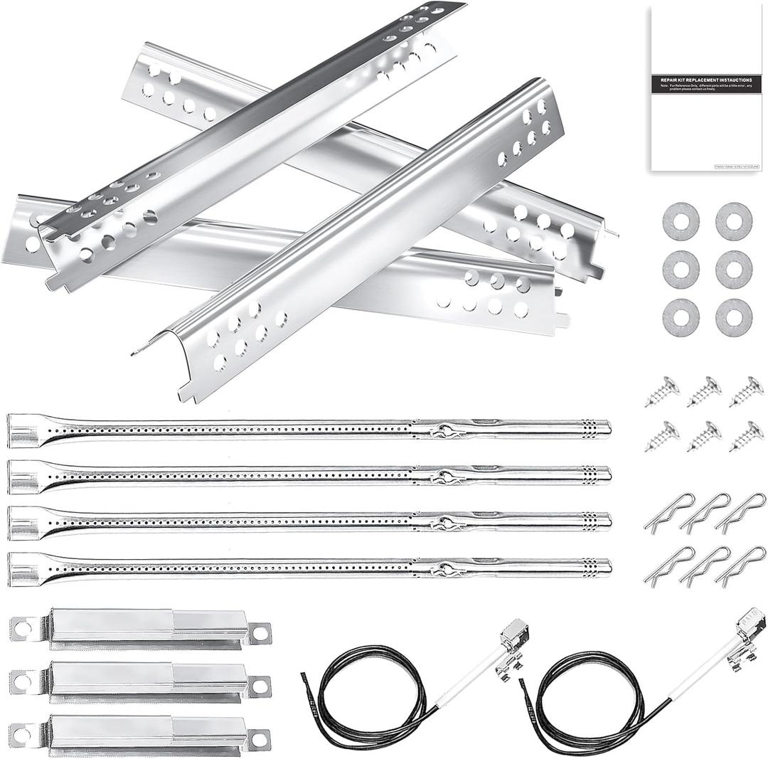 Hisencn Grill Replacement Parts for Charbroil Advantage Series 4 Burner 463344116, 466344116 Gas Grill, 14 3/8" Grill Burners Tube,15 1/2" Heat Plate Tent Shield,Adjustable Carryover Tube,G361-0003-W1
