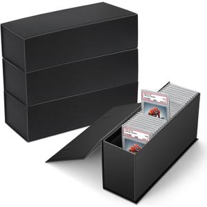 Kathfly 4 Pack PSA Graded Card Storage Box, Trading Card Storage Box, Slab Case for Sports Cards Collectors Investors, Compatible with PSA, SGC, 11.26 x 3.5 x 5.43 Inches, Black