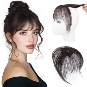Hairro Clip On Bangs Human Hair Bangs Hair Clip In Bangs 3D 360Cover Topper With Bangs Wispy Air Bangs Hair Pieces Fake Bangs For Women 8 Inches 10g #1B Natural Black