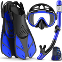 Snorkeling Gear for Adults Men Women,4 in 1 Snorkel Set with Panoramic View Diving Mask Anti-Fog Anti-Leak,Dry Top Snorkel,Fins and Travel Bag for Swimming,Snorkeling and Travel Diving