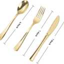N9R 300PCS Gold Plastic Silverware, Heavy Duty Gold Plastic Cutlery Set Disposable Flatware Dinnerware, 100 Forks, 100 Spoons, 100 Knives, Perfect for Party, Wedding and Daily Use