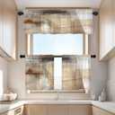 Batmerry Brown Beige Abstract Art Kitchen Valances Half Window Curtain, Brown Art Abstract Acrylic Painting Kitchen Valances for Windows Heat Insulated Valance for Decor Reducing The Light 52x18 Inch