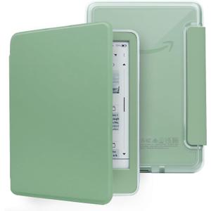 Case for 6" Kindle 11th Generation 2024/2022 Release, Light PU Leather Cover and Transparent Hard Back Shell, with Auto Sleep/Wake, Matcha Green