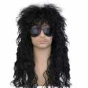 70s 80s Rocker Wigs for Men and Women, Rockstar Wig Long Curly Mullet Wigs for Halloween Rock Star Punk Cosplay Costume Party Accessory(Black)