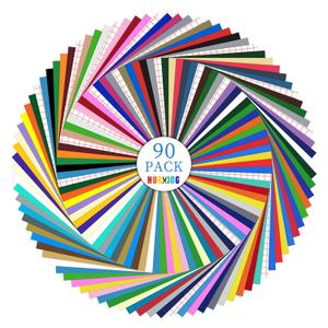 Huaxing Permanent Adhesive Vinyl Bundle - 90 Pack Vinyl Sheets (12x12, Glossy, Matte, Metallic) for Most Cutting Machines and Party Decoration, Sticker, Craft Cutter, Car Decal. (Multicolor)