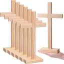 Suzile 6 Pcs 12 Inch Wooden Crosses for Craft Unfinished Wood Tabletop Cross Nativity Wood Crosses Standing Cross Centerpieces for Christmas Easter Church Sunday First Communion Baptism Decoration