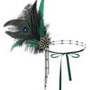BABEYOND 1920s Women Feather Crystal Headband 20s Flapper Gatsby Headpiece (Dark Green)