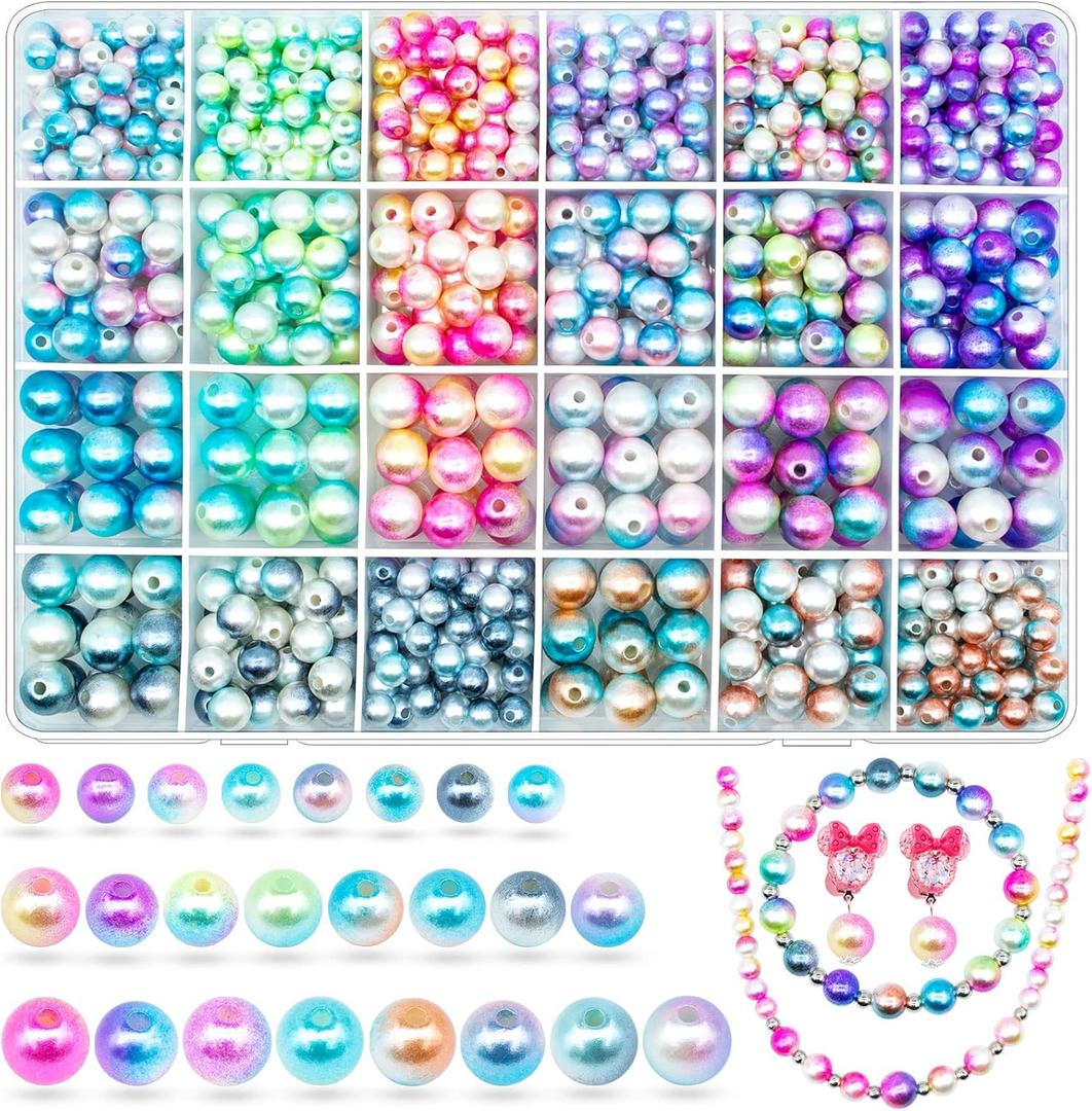1150 pcs Gradient Mermaid Imitation Pearl Beads for Craft, Faux ABS Smooth Filler Rainbow Beads Assorted Sizes 6mm 8mm 10mm Pearl Beads for DIY Jewelry Earrings Necklaces Bracelets Making