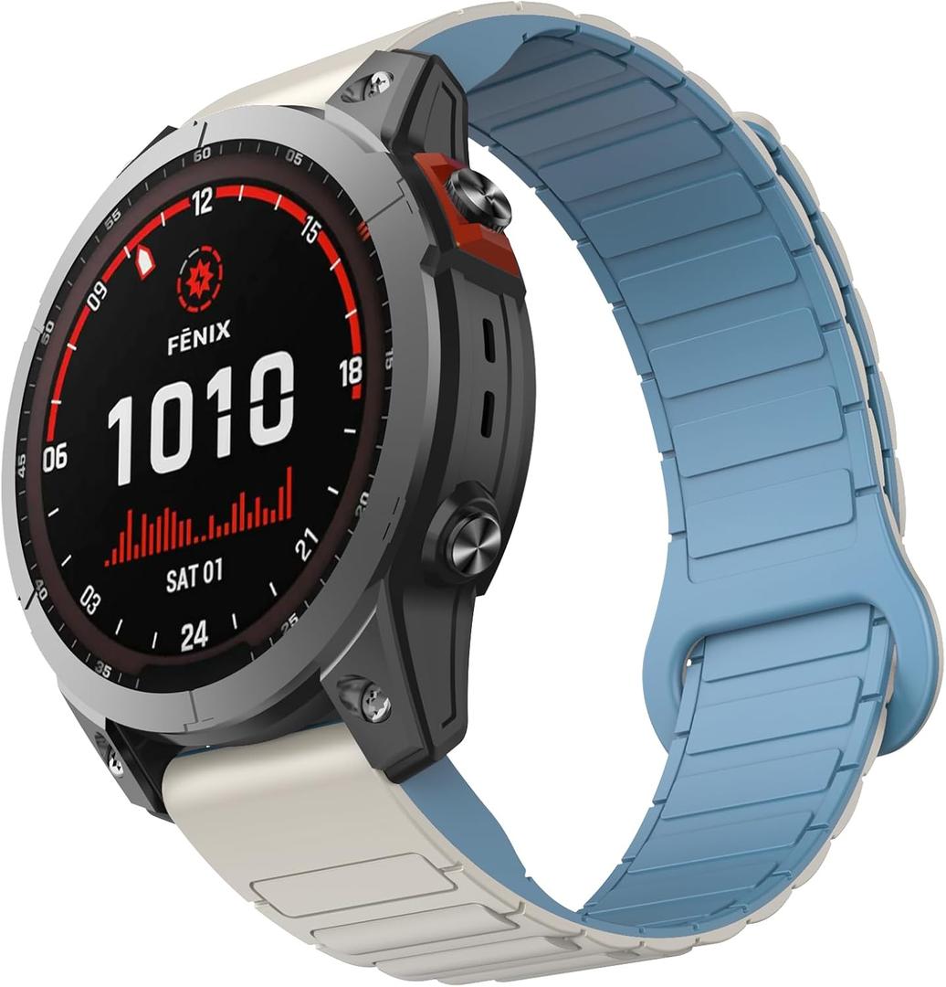 ISABAKE 22mm Watch Band Compatible with Garmin Fenix 8 47MM/Fenix 7/6/5, Fenix 6/7 Pro, Fenix 5 Quick Fit Silicone Strap for Men Women (White&Blue)