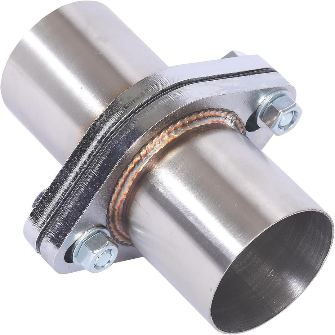 Exhaust Flange Repair Pipe Kit, 60mm/2.35 Inch ID to 2.35 Inch OD Stainless Steel Quick Fix 2 Bolt Exhaust Flange Pipe with Gasket Bolt & Hardware, Universal Fitment