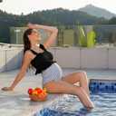 GINKANA Maternity Two Pieces Bikini Set High Waist Bathing Suits Set Swimwear Ruffle Trim Straps Pregnancy Suits Swimwear Beachwear, Black White Plaid, S