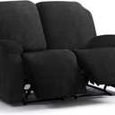 4 Pieces Stretch Recliner Loveseat Covers - Plush Fabric Slipcovers & Durable Furniture Protectors with Elastic Bottom for Kids and Pets (2 Seater, Black)