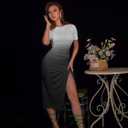 GOKATOSAU Women's Sexy Bodycon Short Sleeve Slit Ruched Summer Club Party Midi Dress Gradient White (Gray, M)
