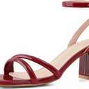 Shoe'N Tale Strappy Heels for Women Square Toe Chunky Block Heels Ankle Buckle Heeled Sandals (Red, 11)