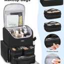 Relavel Makeup Backpack Large Makeup Bag with 3 Clear Set Bags, Dual Layer Professional Cosmetic Organizer Travel Train Case Makeup Artist Kit with Adjustable Dividers & Easy to Clean Lining, Black