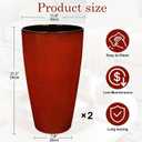 Hollyone Set of 2 Outdoor Tall Planter Plastic Pots for Plants Large Planters for Outdoor Indoor Plants with Drainage Hole 21" Gradient Red Glossy Tall Round Plant Pot Flower Pots Garden Decorations, 11.8"L x 11.8"W x 21.2"H