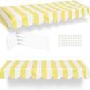Tallew Circus Carnival Awning Decor Carnival Tent Yellow White Striped Banner 3D Waterproof Awning Lemon Yellow Ice Cream Theme 57.5''x 9''Circus Party Supplies for Birthday Christmas Mardi Gras