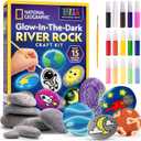NATIONAL GEOGRAPHIC Glow in the Dark Rock Painting Kit - Arts & Crafts Kit for Kids, Decorate 15 River Rocks with 15 Paint Colors & More Art Supplies, Kids Craft, Art Kit, Kid Activity Kit