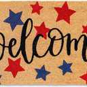 Whaline Patriotic Natural Coir Door Mat 4th of July Red Blue Star Welcome Mat Non-Slip Independence Day Entrance Door Rugs for 250th Anniversary Indoor Outdoor Home Bathroom Decor, 16.5 x 29 Inch