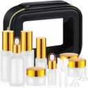 Jingmore 13 Pcs Glass Skincare Travel Containers Mini Makeup Containers Travel Size Toiletries Bottles with Pump Spray and PU Leather Toiletry Bag for Liquid Serum Cream Moisturizers Oils(Gold)