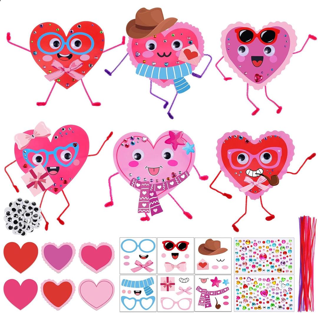 Thyle 24 Sets Valentine's Day Craft Kit DIY Valentine's Day Heart Sticker Crafts Make Your Own Heart Card Bulk Set for Classroom Gift Exchange Activity Art Project
