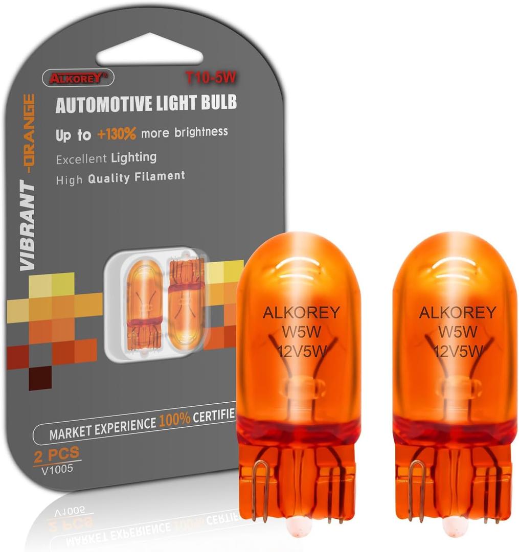 ALKOREY-WY5W 194NA T10 12V 5W Car Turn Signal Bulbs,2100K Natural Amber Automobile Lamps,Auto License Plate Light Side Marker Automotive Interior Light,2 Pack