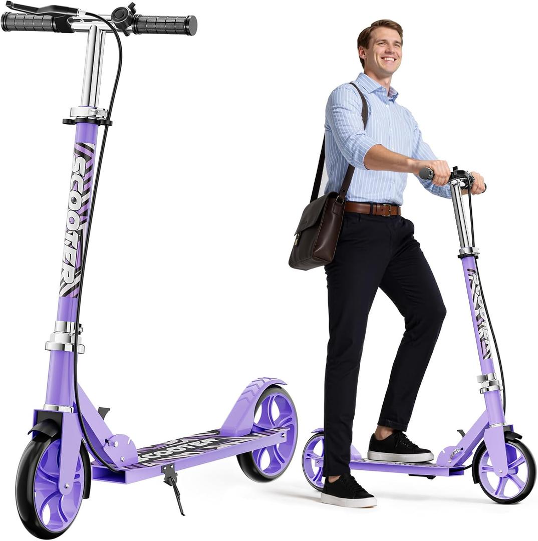 Scooters for Kids 8-12, Teens & Adults - Lightweight, Foldable, 8-Inch Big Wheels, Hand Brake, 4 Adjustable Height Levels, 240 lbs Max Load - Perfect for School, Campus and Park Rides Purple