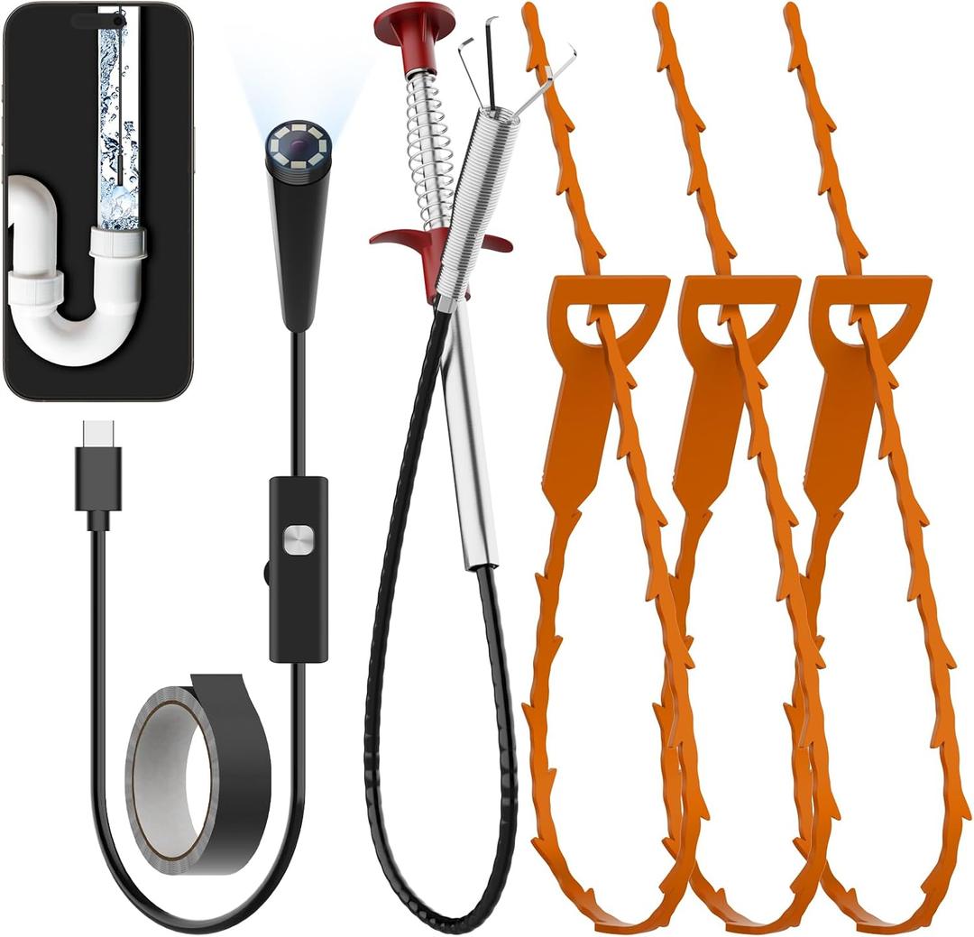 78.7inch Drain Snake with Endoscope, Visual Drain Cleaner Tool, Drain Clog Remover & Endoscope Camera, 19.69inch Drain Snake Hair Remover(3pcs), Drain Auger for Sink, Toilet, Bathtub