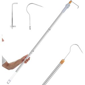 Truck Bed Grabber Tool, Truck Cargo Grabber Reach Retriever Tool 34-70" Thickened Stainless & Sturdy Truck Cargo Retrieval Pole with Two Hooks - Efficient, Easy Use, Portable - For Pickups, Cargo