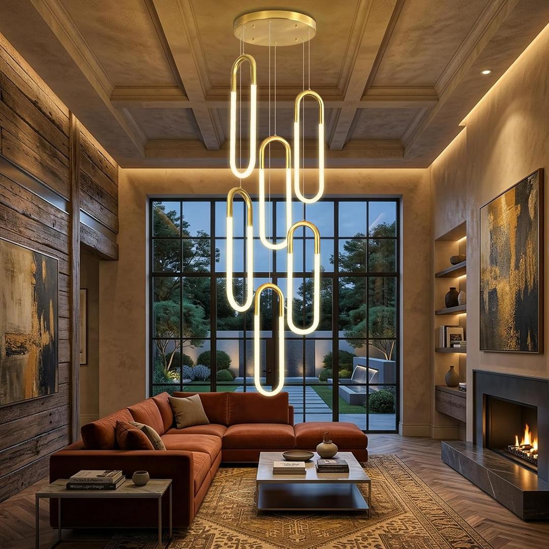 6 Rings Modern Dimmable LED Chandelier Dining Room Pendant Light Fixtures Ring Chandelier for Foyer Staircase Living Room Kitchen Island Gold, 6x18" Ring