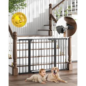 Cumbor 51.6" Baby Gates Extra Wide for Stairs and Doorways, Durable Safety Dog Gate for The House, Easy Walk Thru Auto Close Baby Child Gates, Includes 2.75", 5.5" and 11" Extension, Mounting, Black
