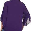 Betu Womens Ruffle 3/4 Sleeve V Neck Double Layers Mesh Blouses Loose Fit Flowy Tunic Tops, M-5XL (Purple)