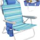SUNNYFEEL Low Beach Chair, 5-Position Lay Flat Reclining, Backpack Portable Folding Chair with Cooler Bag & Cup Holder, Heavy Duty 350 LBS, Compact for Beach, Camping, Travel