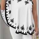 SOLY HUX Women's Plus Size Floral One Shoulder Top Tie Neck Blouse Poncho Boho Shirts (White, XXL)