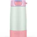 Ello Kids Colby 12oz Stainless Steel Insulated Water Bottle with Straw and Built-In Silicone Coaster Carrying Handle and Leak-Proof Locking Lid for School Backpack, Lunchbox, and Outdoor Sports (Frosted Petal)