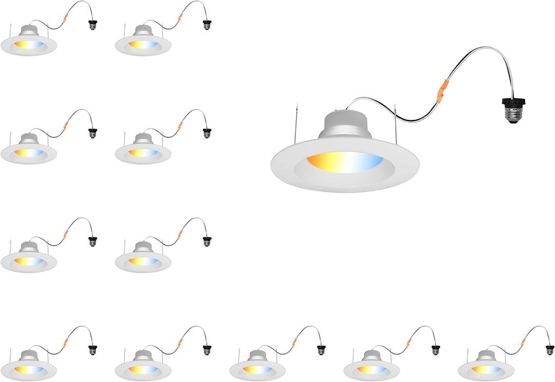 SYLVANIA 5/6 LED Recessed Downlight with Trim, 9W=65W, Dimmable, 5 CCT Selectable (2700K, 3000K, 3500K, 4000K, 5000K), Wet Rated / UL / Energy Star -12 Pack (62237)