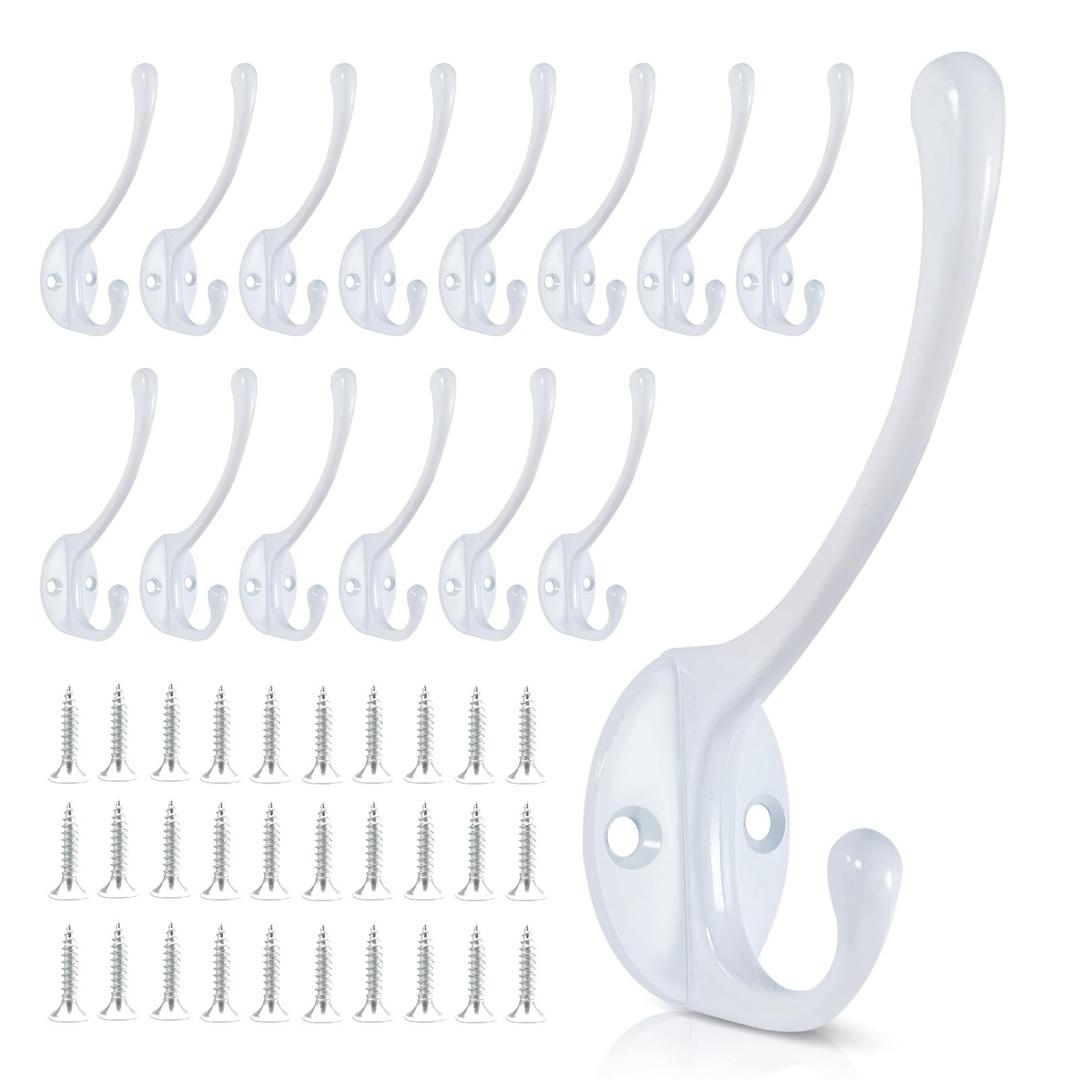 Wall Hooks for Hanging, 15-Pack Heavy Duty Metal Coat Hooks, for Living Room, Bathroom, Kitchen, Bedroom for Towel, Hat, Key, Closet, Bag (Silver)