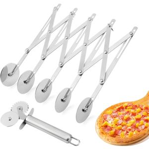 5 Wheel Pastry Cutter, Stainless Pizza Slicer, with1 Pc Double Wheel Cutter, Expandable Dough, Multi-Round Pastry Knife Baking Roller Cookie Dough Divider