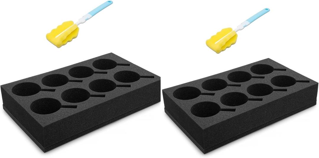 2-Pack, Foam Cup & Glass Holder Grey Sponge Tray, 8-Slot for Standard Mugs Sturdy Travel Drink Campervan Storage, Beverage Organizer for RV, Camper, Boat & Motorhome