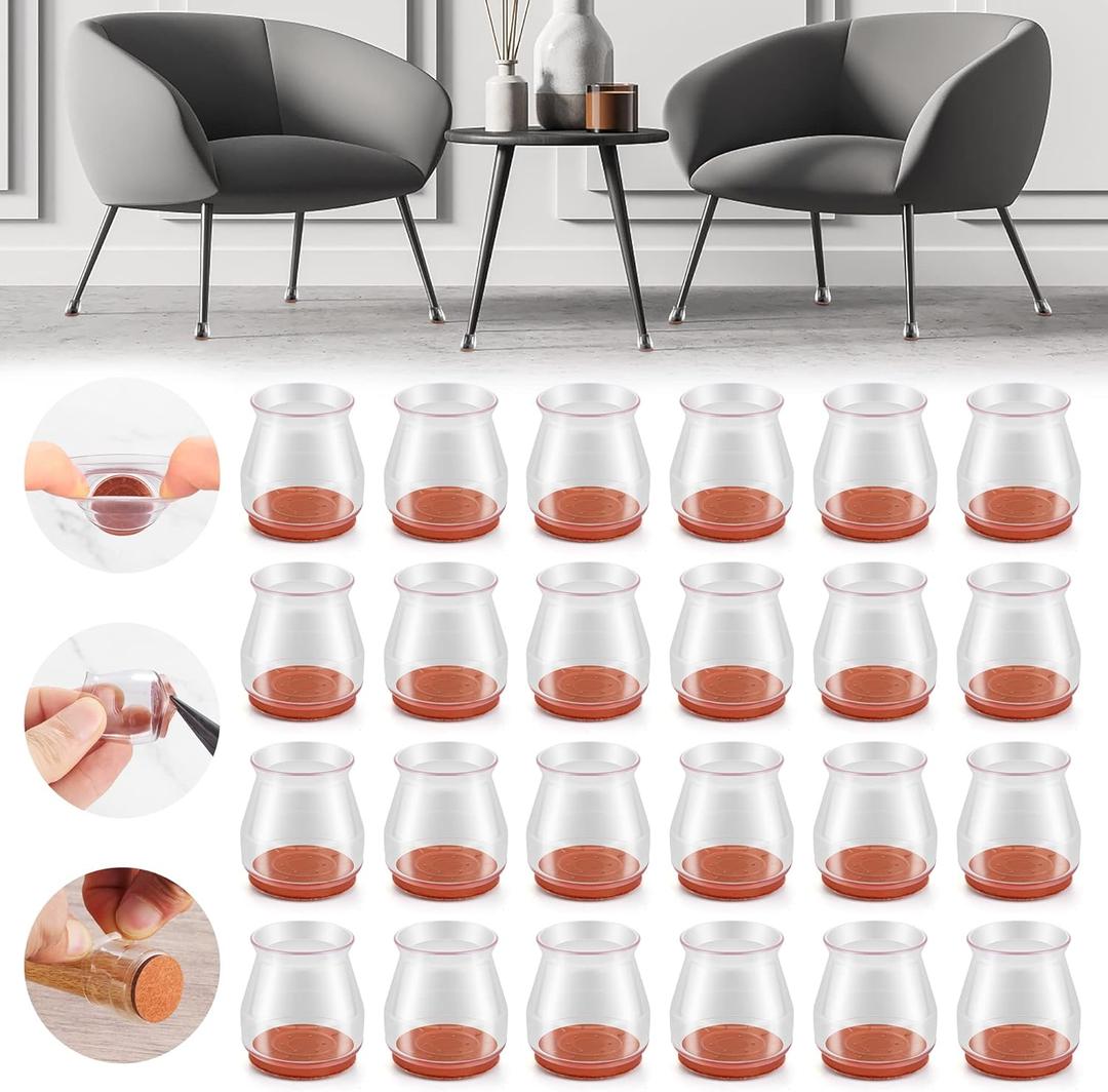 24PCS Upgraded Silicone Chair Leg Floor Protectors for Hardwood Floors, Furniture Sliders for Chair Legs, Felt Bottom Furniture Pads, Anti-Slip Round&Square Cap Covers to Scratch and Reduce Noise (Universal Small(Fit:0.79"-1.18"))