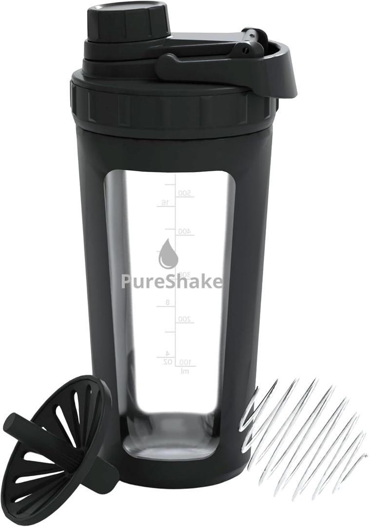Paddi Glass Shaker Bottle for Protein - Odorless, BPA Free, Leak-Proof - 20 OZ | Graduated Ideal Fitness, Milkshake and Smoothies