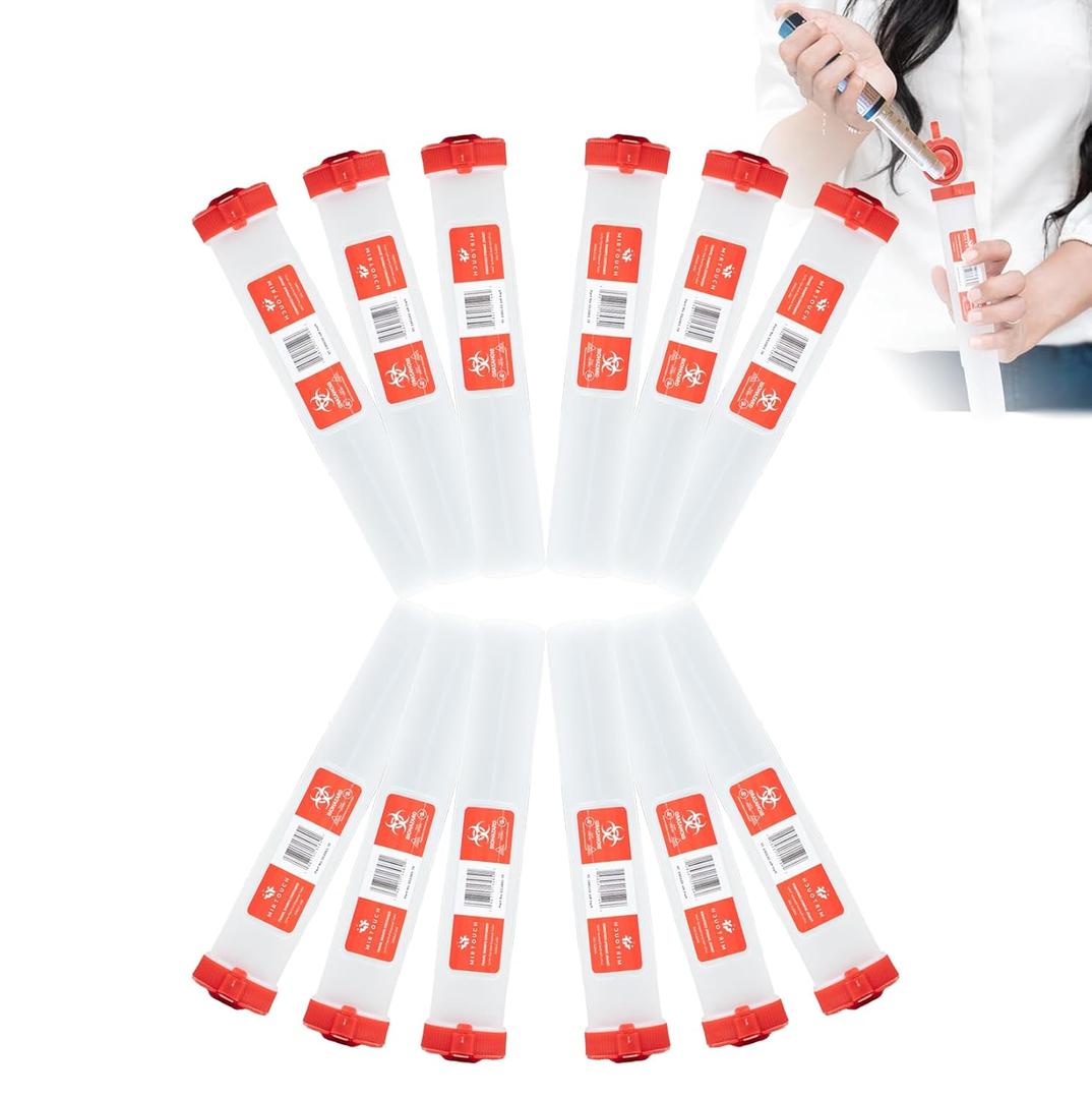 Travel-Sharps - Single Use Travel Sharps Container for AutoPens Needles Syringes - Portable Small Sharp Containers with Locking Lid, Puncture Resistant Transportable Needle Disposal Containers 12 Pack (7in Flat-End (12Pk))