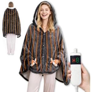 Qieryun Heated Blanket Wearable Electric Throw, Heated Robe Poncho Blanket Hoodie for Adult, Electric Heated Wrap Poncho Shawl with Pockets, 10 Heating Levels & 8 Hours Time Settings, 40'' X 70'' (Dark Gray)