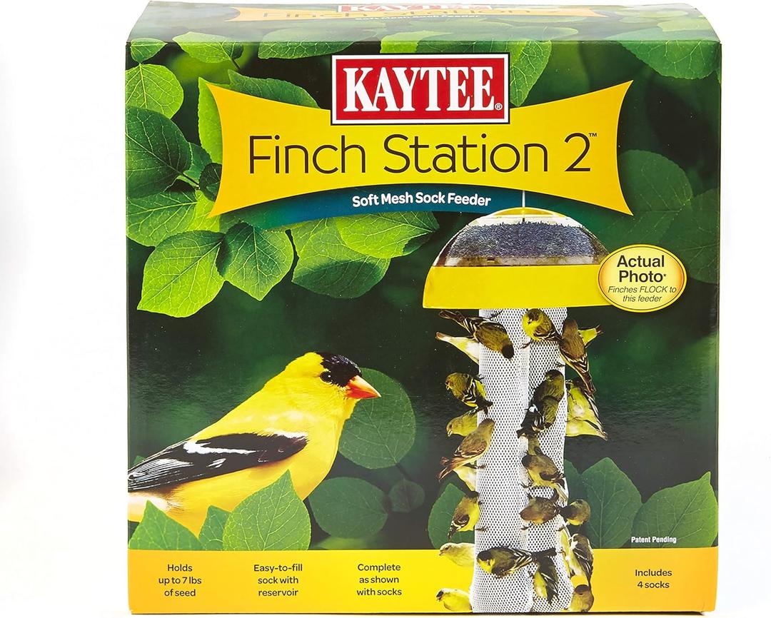Kaytee Wild Bird Finch Station 2 Soft Mesh Sock Feeder, Includes, Yellow, 4 Socks (4 Count (Pack of 1))