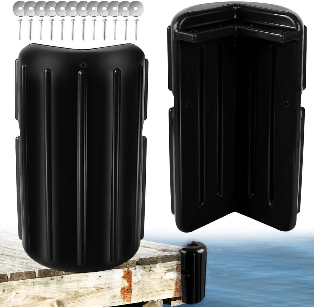 ORLANG 8in X 16in Corner Dock Bumper Fender, Inflatable Dock Protection for Docking, Marine Dock Fender Bumper with Stainless Steel Mounting Hardware - Multiple Colors (Black-2Pack)
