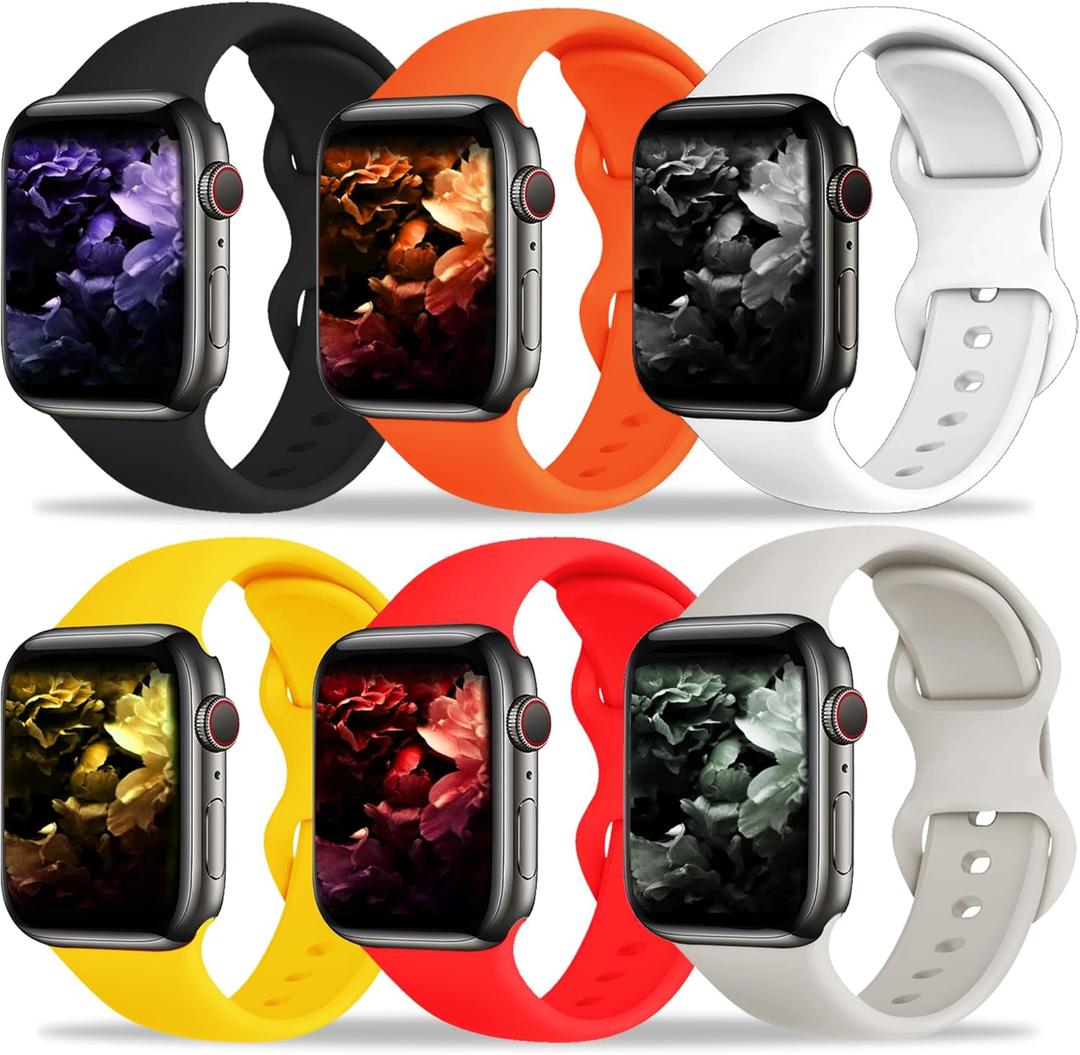 6 Pack Bands Compatible with Apple Watch Band 49mm 46mm 45mm 44mm 42mm 41mm 40mm 38mm for Women Men, Sport Silicone Breathable Strap for iWatch Series Ultra 11 10 9 8 SE 7 6 5 4 3 2 1