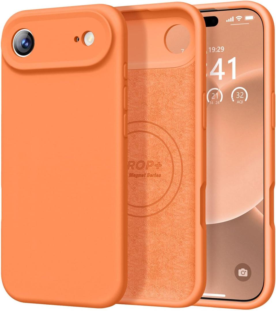 Vooii Magnetic for iPhone Air Case, Compatible with Magsafe (Premium Liquid Silicone) (Integrated Camera Control Button) Anti-Scratch Microfiber Lining for iPhone 17 Air 6.5 inch, Bright Orange