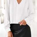 dowerme Womens Tops 2026 Spring V Neck T-Shirts Long Sleeve Shirts Lace Crochet Work Blouses Dressy Casual Loose Tunics (White, L)